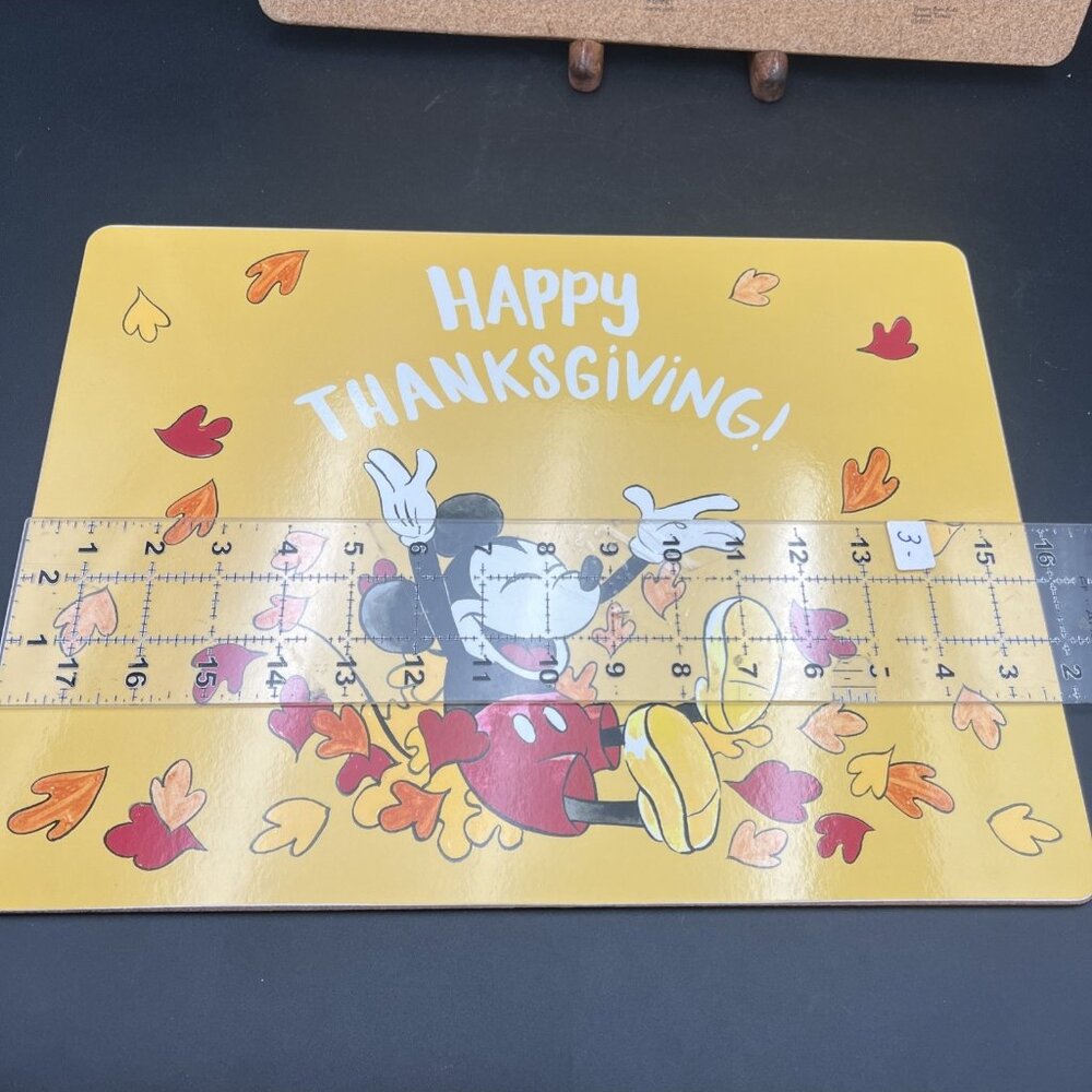 Pottery Barn Kids Disney Mickey Mouse Thanksgiving Fall Cork Placemats Set Of 3 - Picture 11 of 12